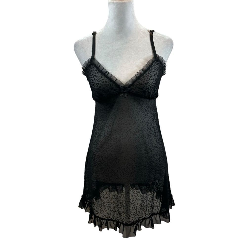 Marilyn Monroe‎ Sheer Black Leopard Print Ruffle Detail Short Nightgown Small - Picture 4 of 10